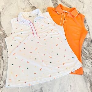 Two Lady Hagen Sleeveless Polos Orange & Fruit Print-Like New